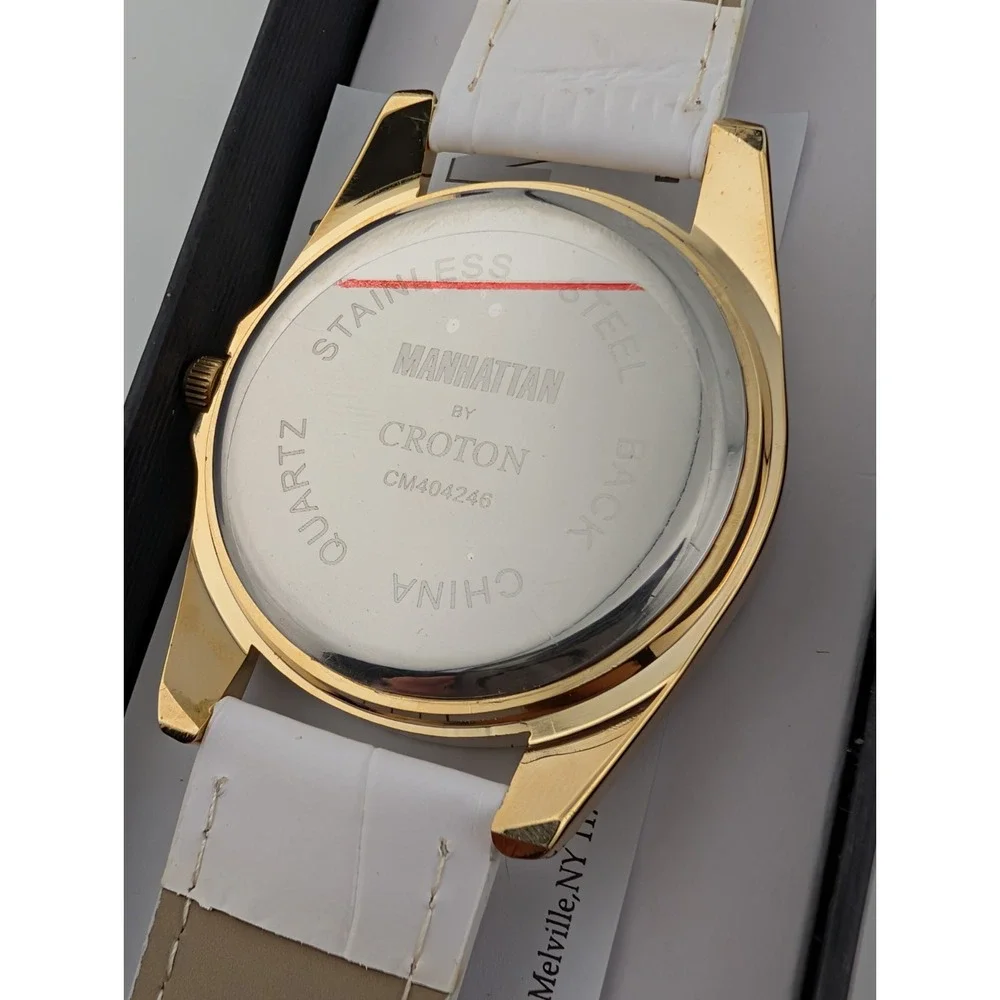Manhattan by Croton Watch Women 40mm Case Pave Bezel White‎ Band New w/ Box